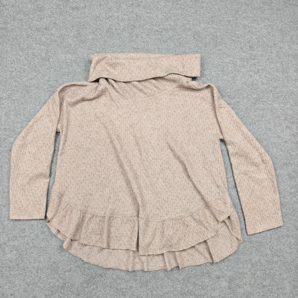 Maeve By Anthropologie Sweater Womens SP Beige Cowl Neck Ruffle Hem Pullover